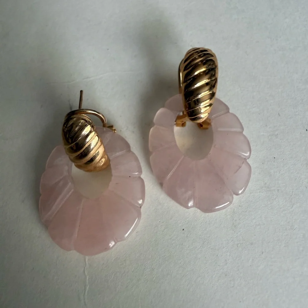 Gold and Pink Rose Quartz Convertible Earrings - Picture 10 of 11